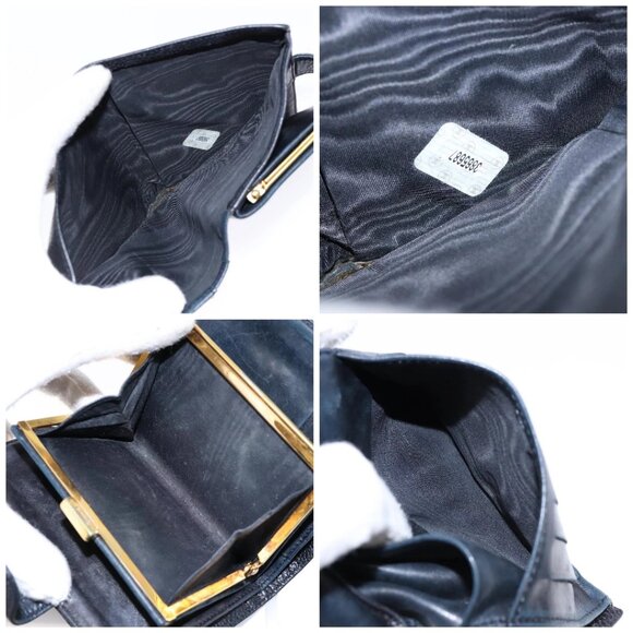 CHANEL Bifold Wallet Grained Calf Skin Black Gold CC Auth main image 9